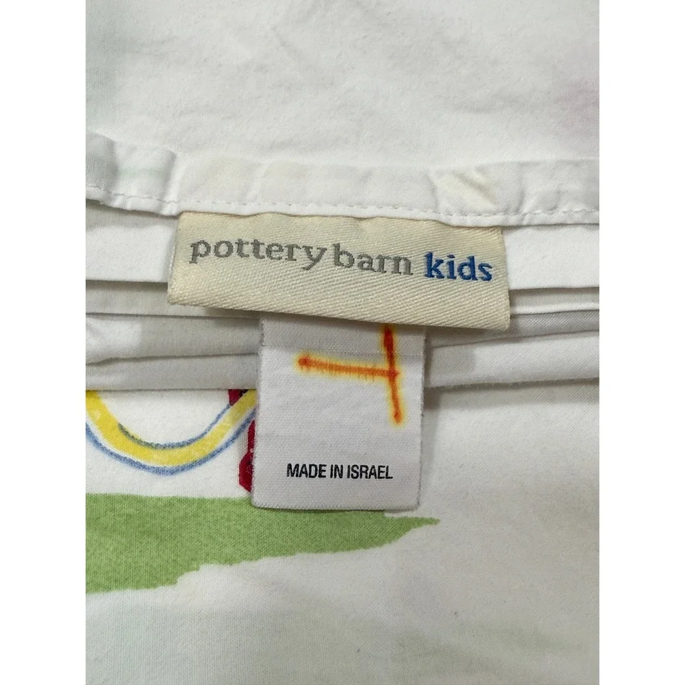 Pottery Barn Kids Firefighter Fire Truck Twin Flat Sheet Cotton White Red
